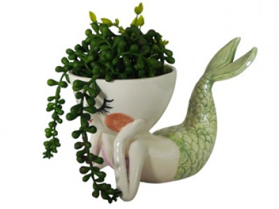 Ceramic Mermaid Planter - Lying Down
